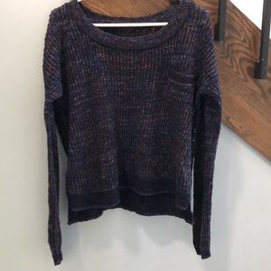 Free People Blue Marled Yarn Lace Back Sweater